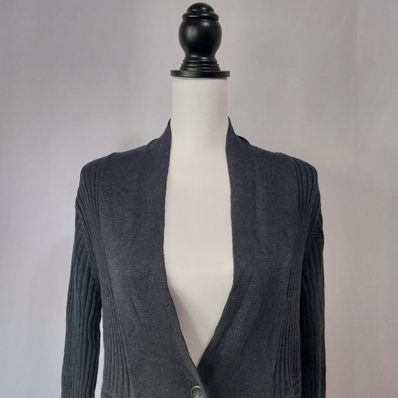 Old Navy Black Open Front Button Lock Ribbed Asymmetric Long Sleeve Card… - Picture 3 of 11